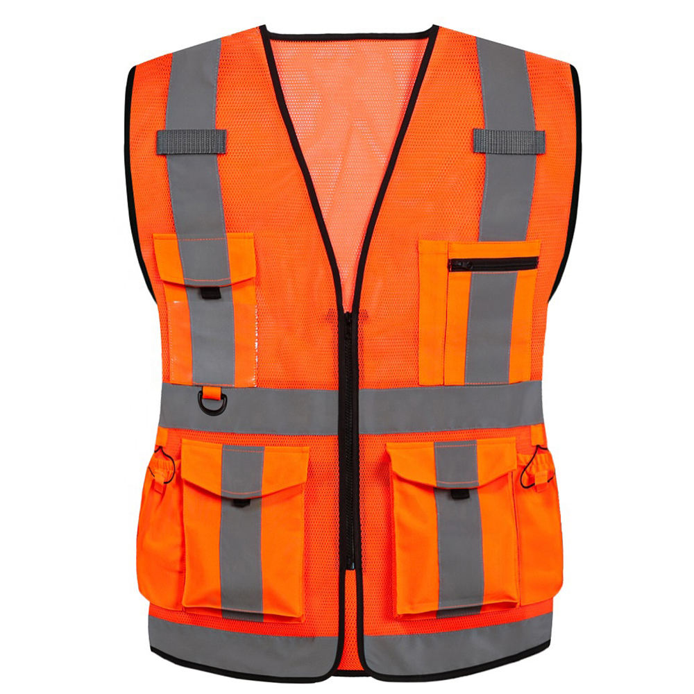 Improvment Sports Customized Black Reflective Safety Vest Company Logo With Pockets Custom Color Fluorescent Visibility Work Class 2 Safety Vest